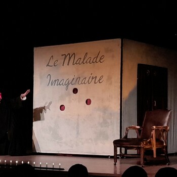 Leerlingen naar het Franse toneelstuk Le Malade Imaginaire